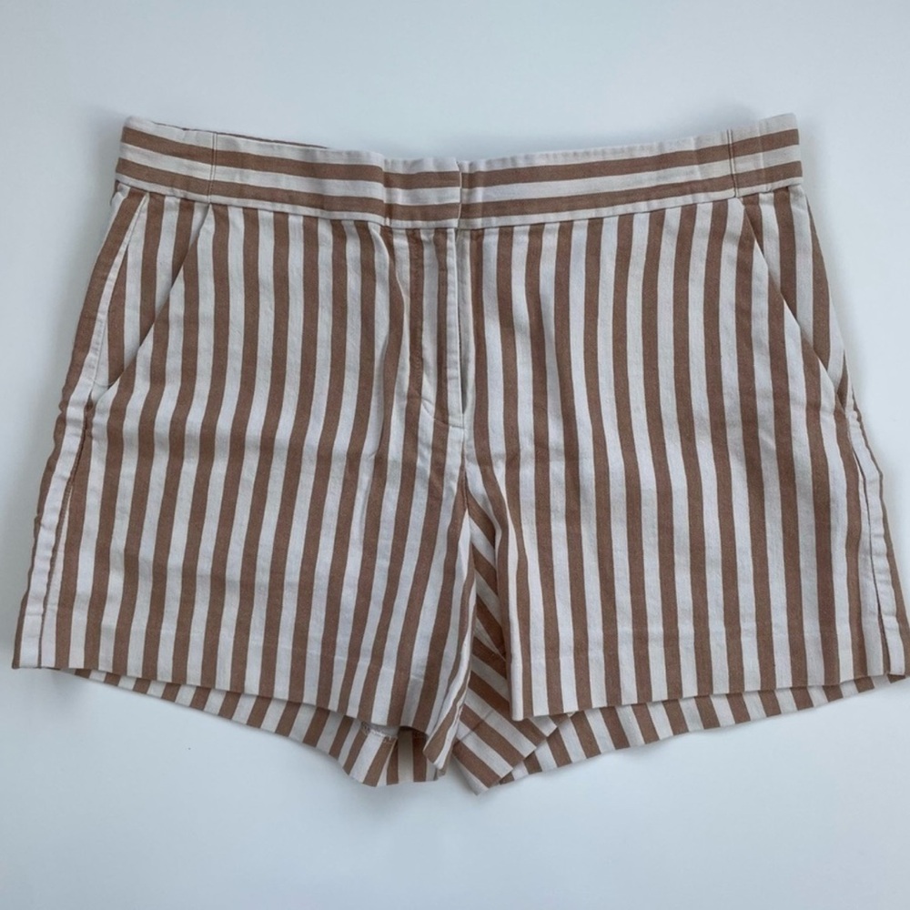 Ann Taylor Women's Cream Tan Striped LINEN Cotton Shorts Size 8